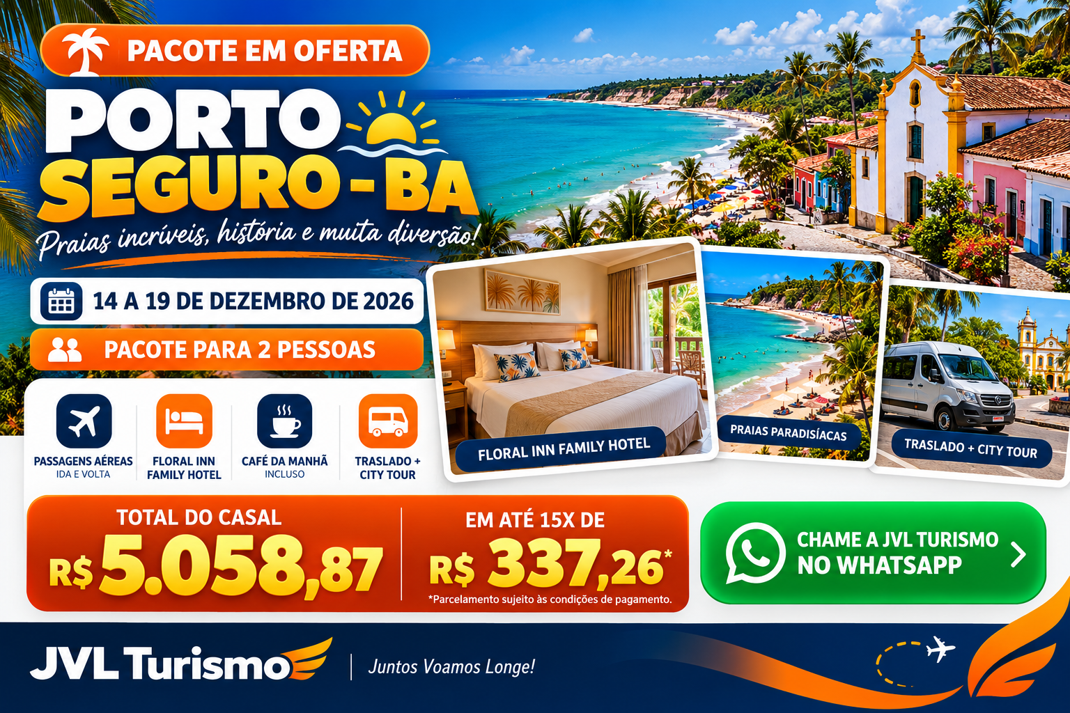 Arte promocional ilustrativa do pacote de Porto Seguro, de 14 a 19 de dezembro de 2026